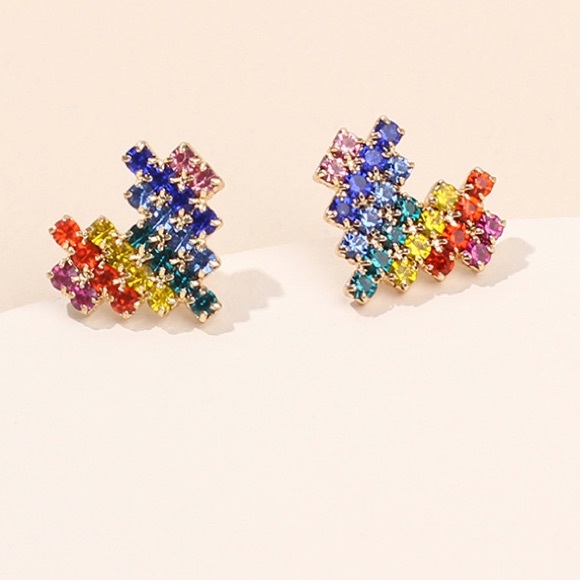 Rainbow Rhinestone Heart Necklace and Earring Set - Picture 5 of 8